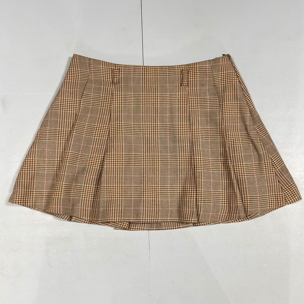 Zara Kids Brown Plaid Pleated Skort 9-10 Check Academia Preppy Skirt Shorts